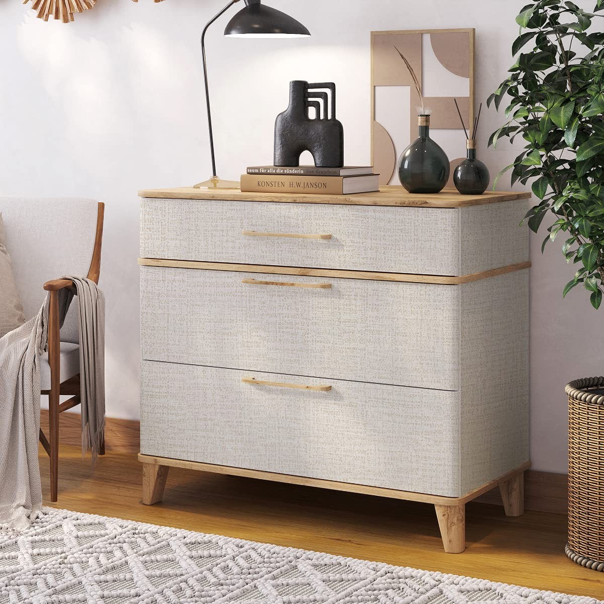 lenify Beige Wallpaper Grasscloth Peel and Stick 17.7″ x 118.1″,