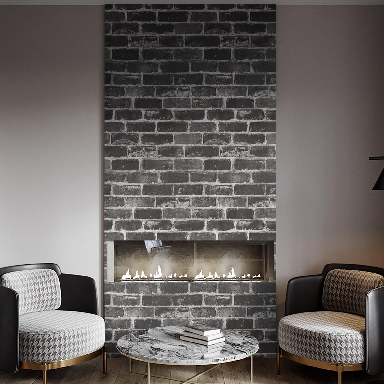 Qianglive Grey Brick Peel and Stick Wallpaper 17.5″×120″ 17.5″ x 120″, Gray