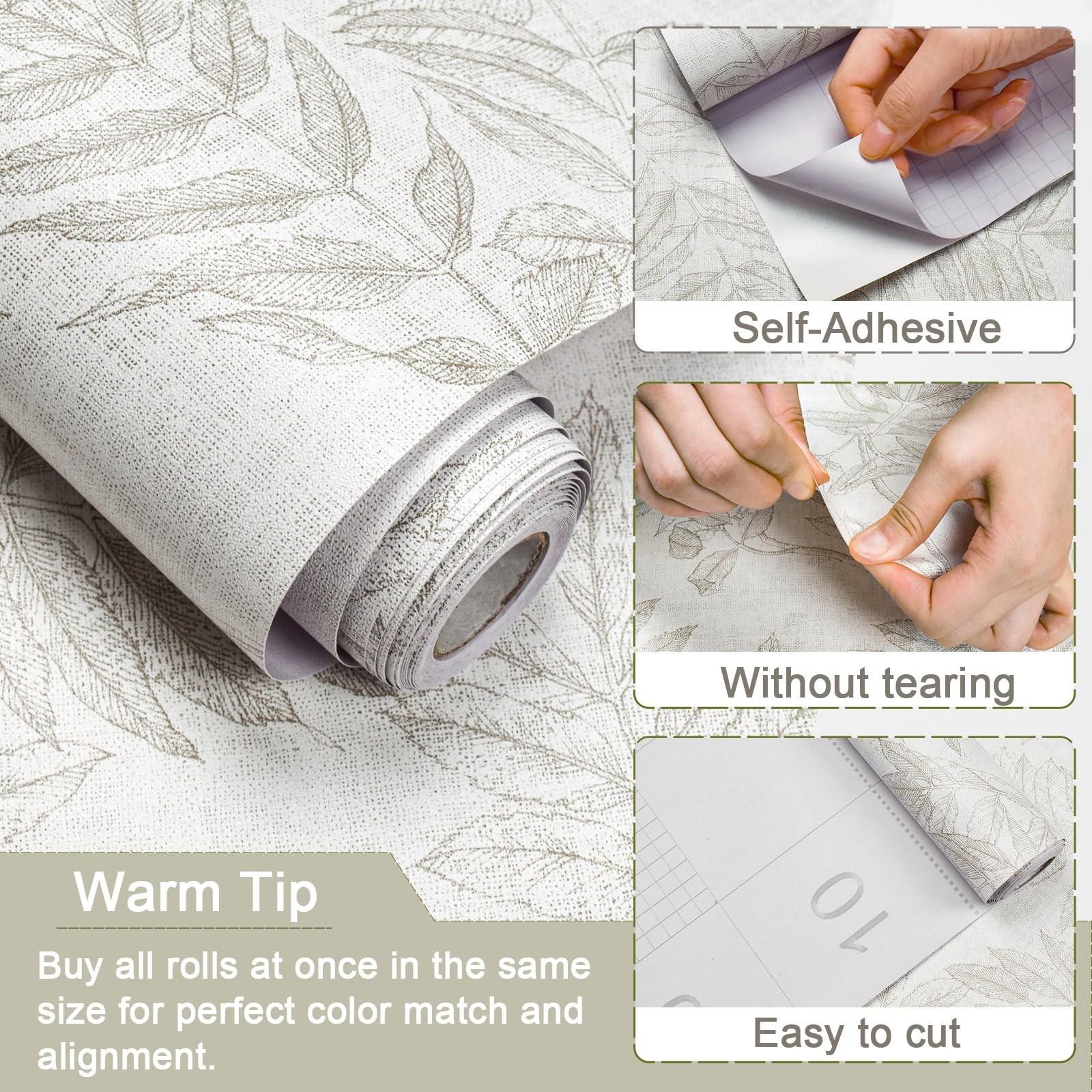 Aniboo Neutral Leaf Peel and Stick Wallpaper Boho 78.7″×17.3″, Beige&taupe