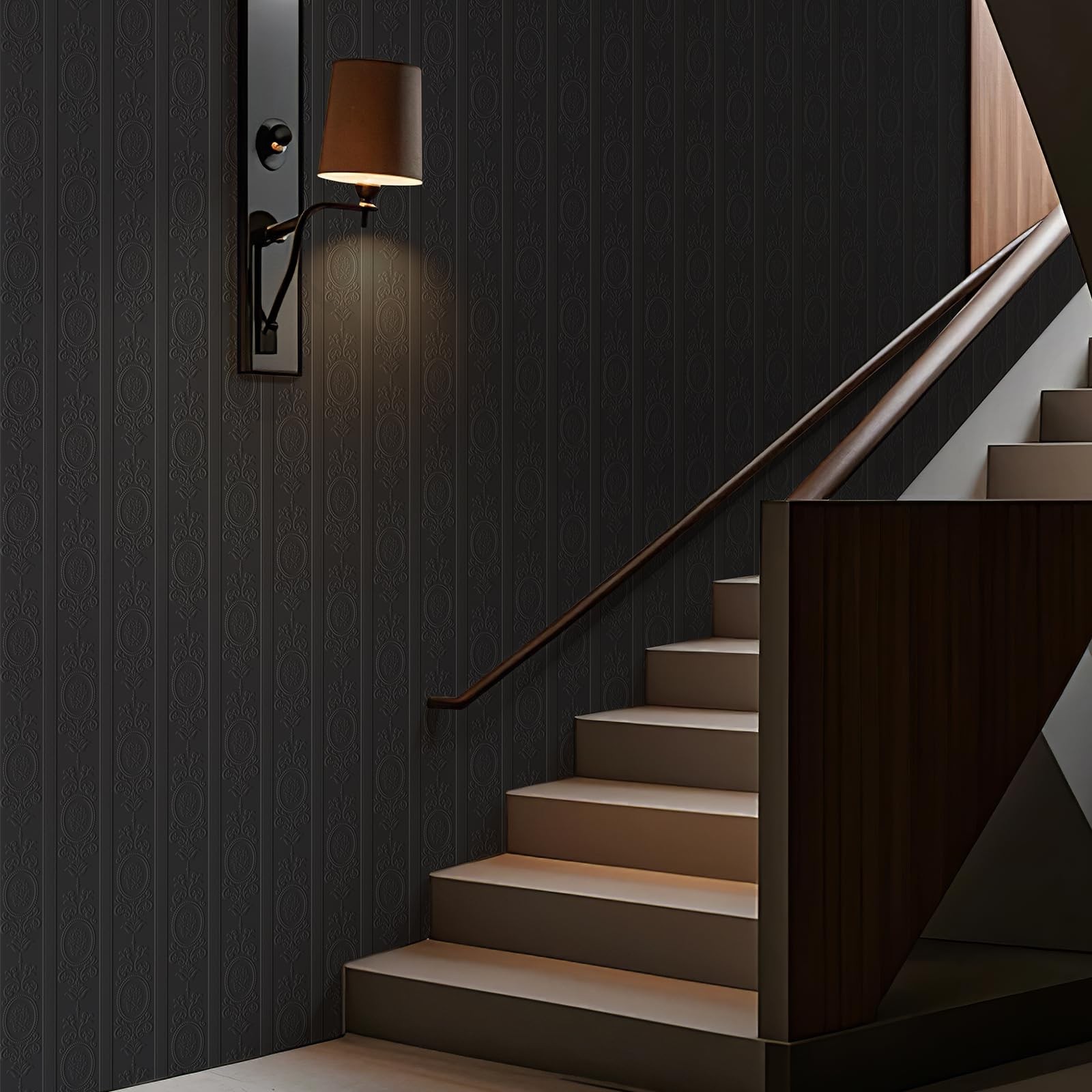 3D Black Textured Wallpaper Peel and Stick Decorative Contact Paper