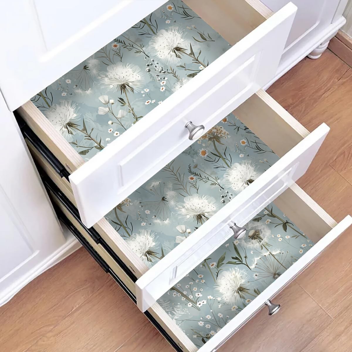 lenify Floral Peel and Stick Wallpaper Blue 16.9″ x 118.1″, Dandelion