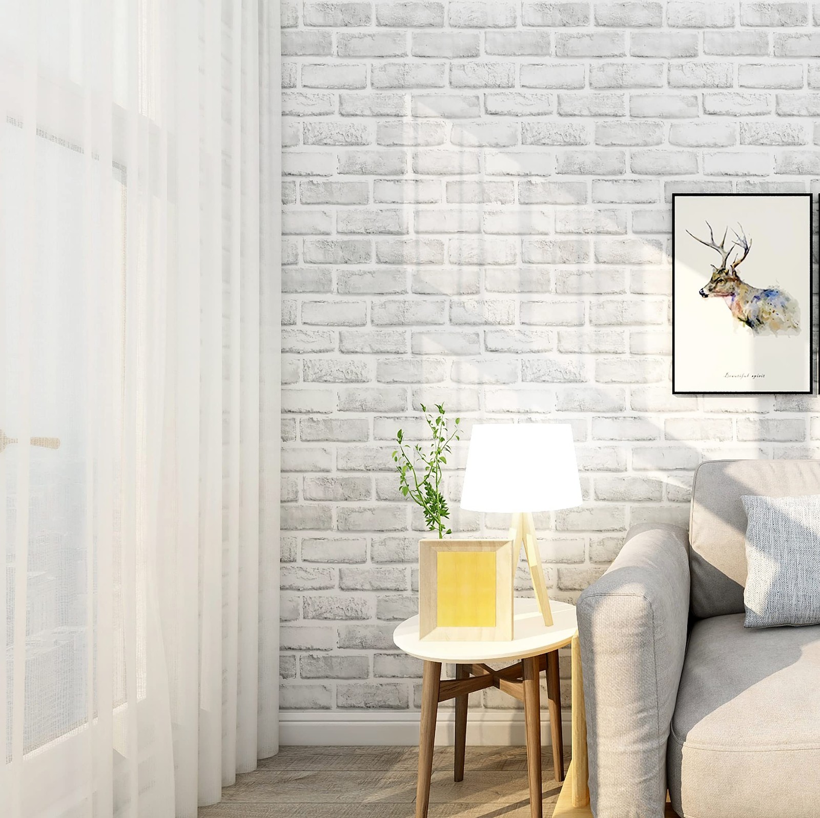Hopeak White Brick Wallpaper Self-Adhesive Peel and 17.5″ x 196″,