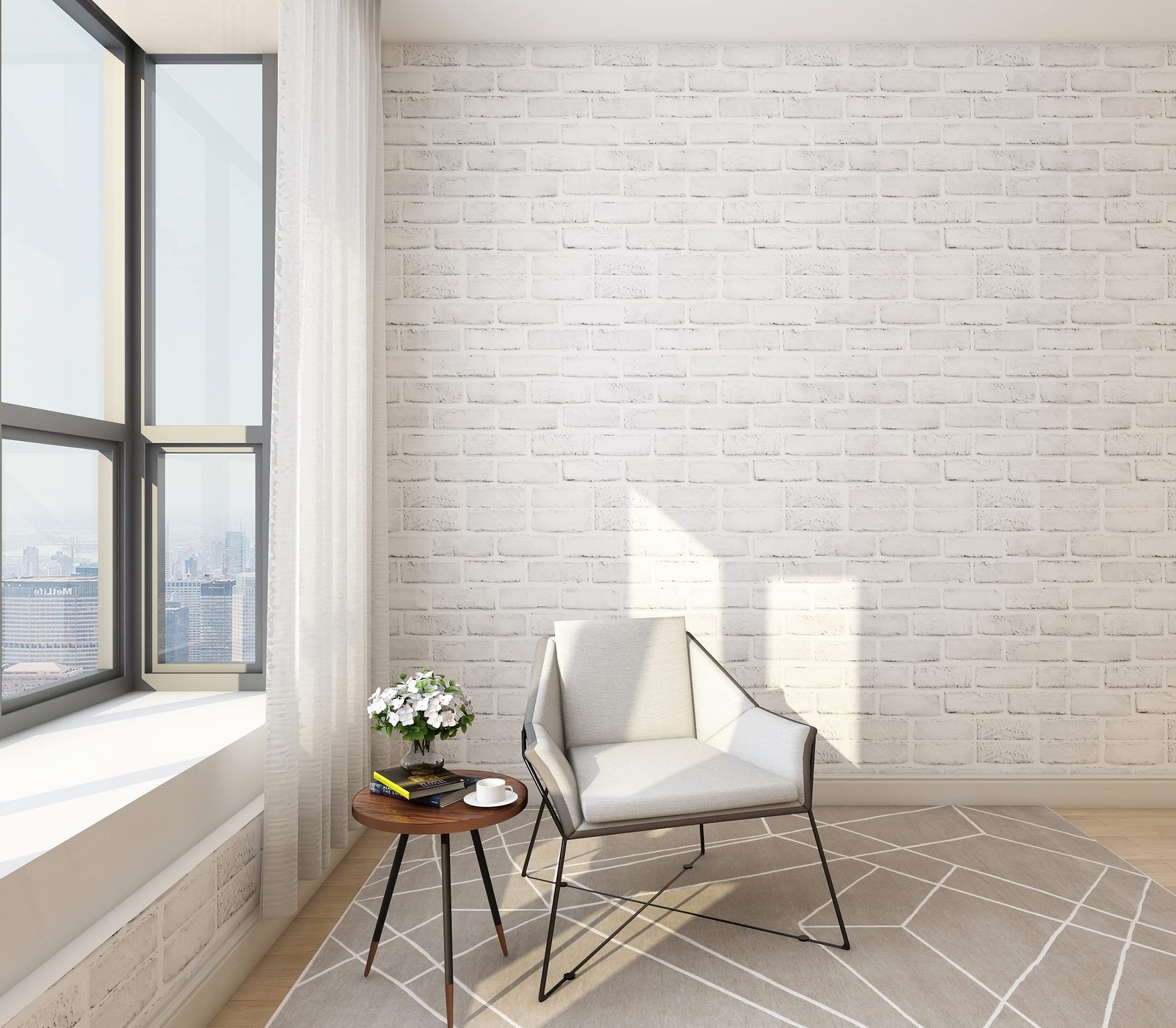 Hopeak White Brick Wallpaper Self-Adhesive Peel and 17.5″ x 196″,